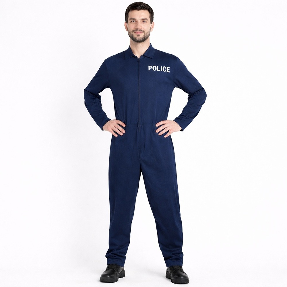 Spirit Halloween Costume Jumpsuit Adult Medium‎ Police Officer Uniform Blue
